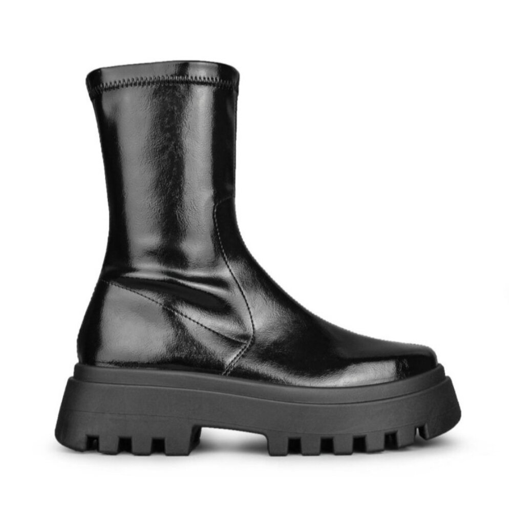 Altercore Patent Morrigan Ankle Boots Platform Shoes Side‎ Zip Black Size EU 38